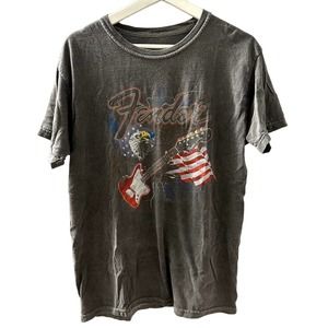 Fender Men's Dark Gray American Eagle Guitar Vintage Short Sleeve Shirt Medium